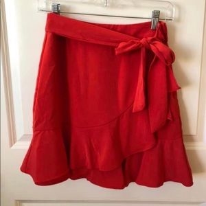 Revolve Red wrap tie ruffle skirt
